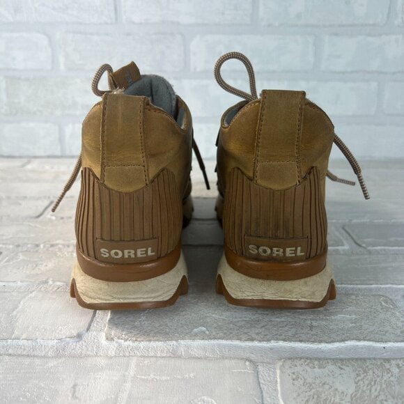Sorel Kinetic Caribou Snow Boots Womens 7.5 Light Brown Leather Gray Waterproof - Picture 3 of 16